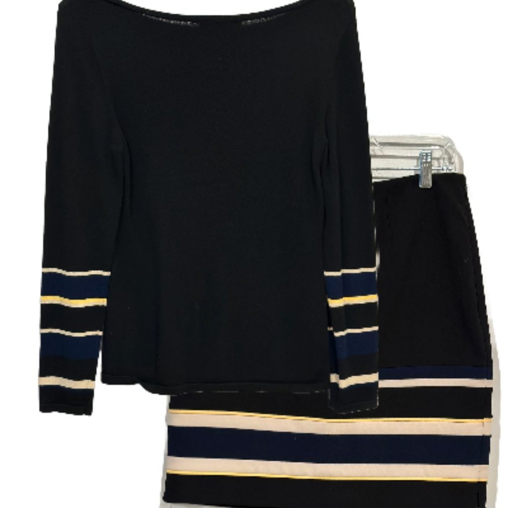 Sweater/Skirt Set - White House/Black Market -Size S/6 - Black with ribbon trim